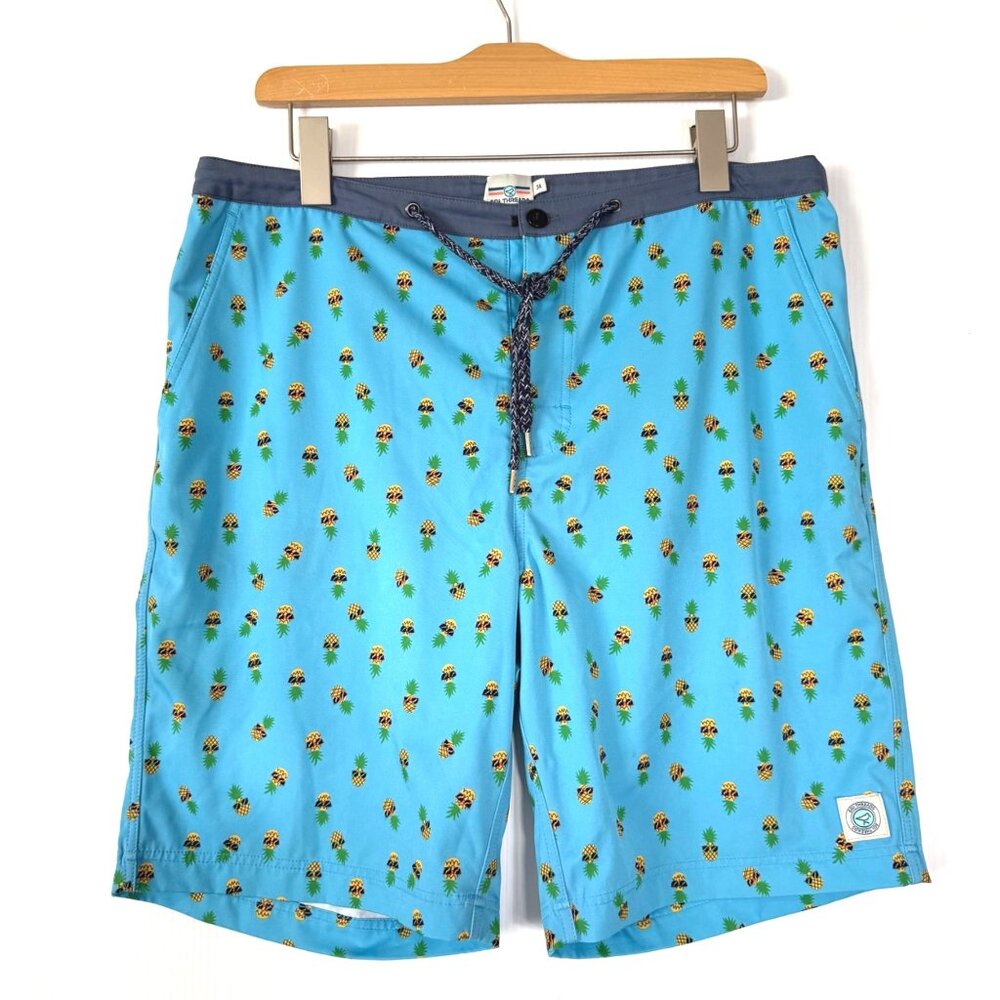 size 34 Pineapple Print Mens Swim Trunks SGI Threads With Pocket & Drawstring Bl